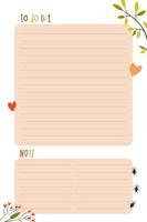 The daily planner template. Organizer and schedule with space for notes. Vector illustration. A to-do list to do. Colorful with leaves