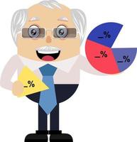 Old man with analytics, illustration, vector on white background.