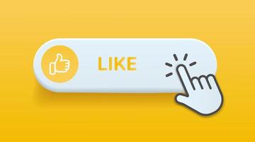 Hand mouse cursor click yellow approve, appreciate, like button or sign for website, mobile app, UI. vector