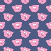 Pig head , seamless pattern on a blue background. vector