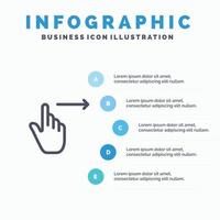 Finger Gestures Right Slide Swipe Line icon with 5 steps presentation infographics Background vector