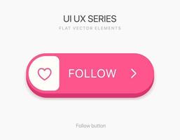 3D minimal pastel color follow button with heart icon and arrow for UI, mobile app, website, social media, blog, mobile game. vector