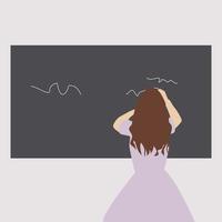 Girl writing on blackboard, illustration, vector on white background.