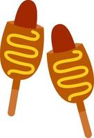 Sausage on stick, illustration, vector on white background.