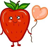 Strawberry with balloon, vector or color illustration.