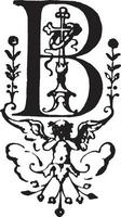 B, Ornate initial, vintage illustration vector