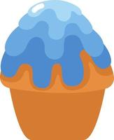 Cupcake with blue icing on top, illustration, vector on a white background