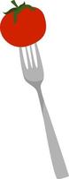 Fork with tomato, illustration, vector on white background.