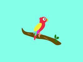 Parrot on tree, illustration, vector on white background.