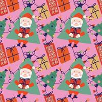 cute handraw christmas  elements design seamless pattern pink background vector