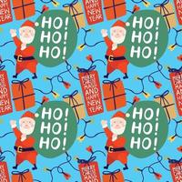 handraw santa christmas  elements design seamless pattern blue wallpaper vector