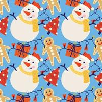 handraw christmas  elements design seamless pattern blue wallpaper vector