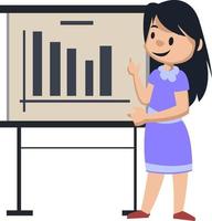 Girl with analytic table, illustration, vector on white background.