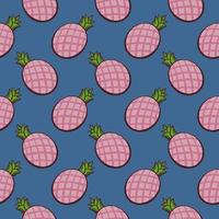 Pink pineapples,seamless pattern on blue background. vector