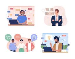 Recruiting software engineers 2D vector isolated illustration set. Flat characters on cartoon background. Colourful editable scene pack for mobile, website, presentation