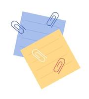 Paper clips and memo sheets semi flat color vector object. Office stationery. Editable element. Full sized item on white. Simple cartoon style illustration for web graphic design and animation