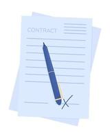 Contract with pen semi flat color vector object. Business deal. Editable element. Full sized item on white. Simple cartoon style illustration for web graphic design and animation