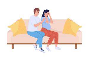 Man supporting pregnant wife semi flat color vector characters. Anxiety attack. Editable figures. Full body people on white. Simple cartoon style illustration for web graphic design and animation