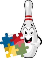 Bowling pin with puzzle, illustration, vector on white background.