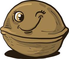 Winking walnut, illustration, vector on a white background.