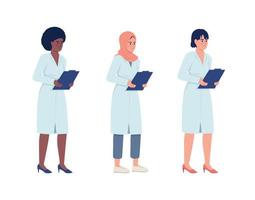 Doctors holding papers semi flat color vector characters set. Editable figures. Full body people on white. Healthcare simple cartoon style illustrations for web graphic design and animation collection