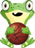 Happy frog playing basketball, illustration, vector on white background.