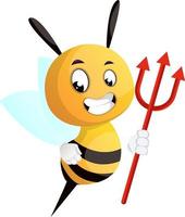 Bee with a trident, illustration, vector on white background.