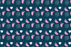 Minimal repeating pattern decoration for childish background. Kid's book cover and bed sheet pattern decoration with love and foot shapes. Seamless childish pattern design on a dark background. vector