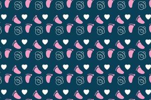 Minimal repeating pattern decoration for childish background. Kid's book cover and bed sheet pattern decoration with love and foot shapes. Seamless childish pattern design on a dark background. vector