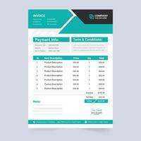 Minimal invoice template vector for modern business. Payment receipt and company billing paper with green and blue colors. Creative cash receipt design with modern shapes.