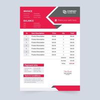 Payment agreement and invoice bill template vector with red and green colors. Business product info tracker and cash receipt design. Minimal invoice template decoration with modern shapes.