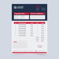 Creative invoice template design with green and red colors. Business order billing paper vector with payment agreement section. Payment receipt and invoice bill template vector with modern shapes.