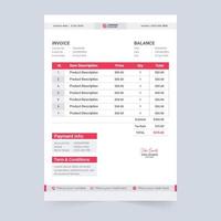 Payment receipt and invoice template decoration with blue and red colors. Creative business invoice template design for product information. Invoice template vector with payment agreement section.