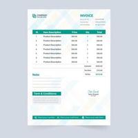 Payment Agreement and invoice template with digital shapes. Business Invoice and payment receipt template vector. Cash receipt design with green and blue color shapes. Corporate invoice decoration. vector