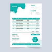 Payment agreement and invoice bill template vector with abstract shapes. Business invoice template and purchase agreement receipt design with blue and green colors. Price receipt template vector.