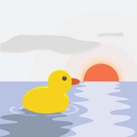 Duck in the sea, illustration, vector on white background.