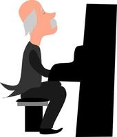 Old pianist, illustration, vector on white background.