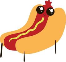 Cute hot dog sitting, illustration, vector on white background.