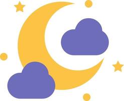 Young moon with clouds, illustration, vector on white background.