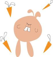 Rabbit in carrot background, vector or color illustration.