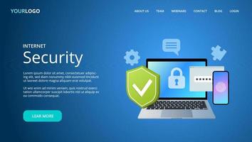 Internet security illustration and layout for website template. Private data on desktop and mobile. Cyber security services. Vector illustration in flat style.