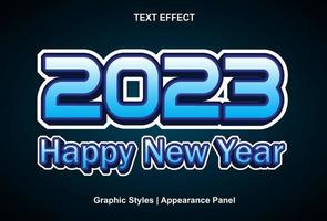 feliz año nuevo 2023 efecto de texto con estilo gráfico y editable. vector