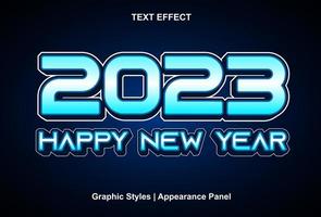 feliz año nuevo 2023 efecto de texto con estilo gráfico y editable. vector