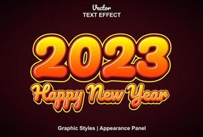 feliz año nuevo 2023 efecto de texto con estilo gráfico y editable. vector