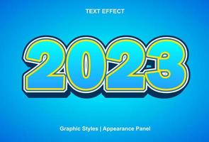 feliz año nuevo 2023 efecto de texto con estilo gráfico y editable. vector