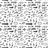 Vector arrow seamless pattern. Hand drawn doodle wavy and curve pointer elements with swirls.