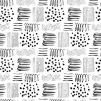 Seamless hand drawn pattern with different spots. Abstract strokes texture for fabric, paper, textile, apparel. Vector illustration