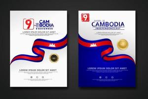 establecer diseño de póster plantilla de fondo del día de la independencia de camboya vector