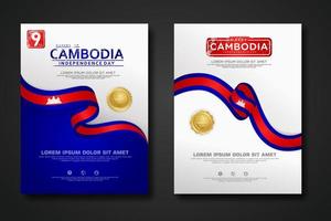 establecer diseño de póster plantilla de fondo del día de la independencia de camboya vector