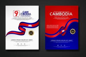 establecer diseño de póster plantilla de fondo del día de la independencia de camboya vector